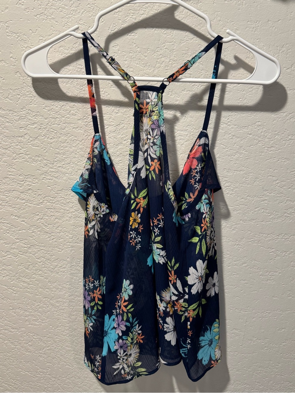Arizona Navy Floral Ruffle Tank Top - Picture 2 of 3